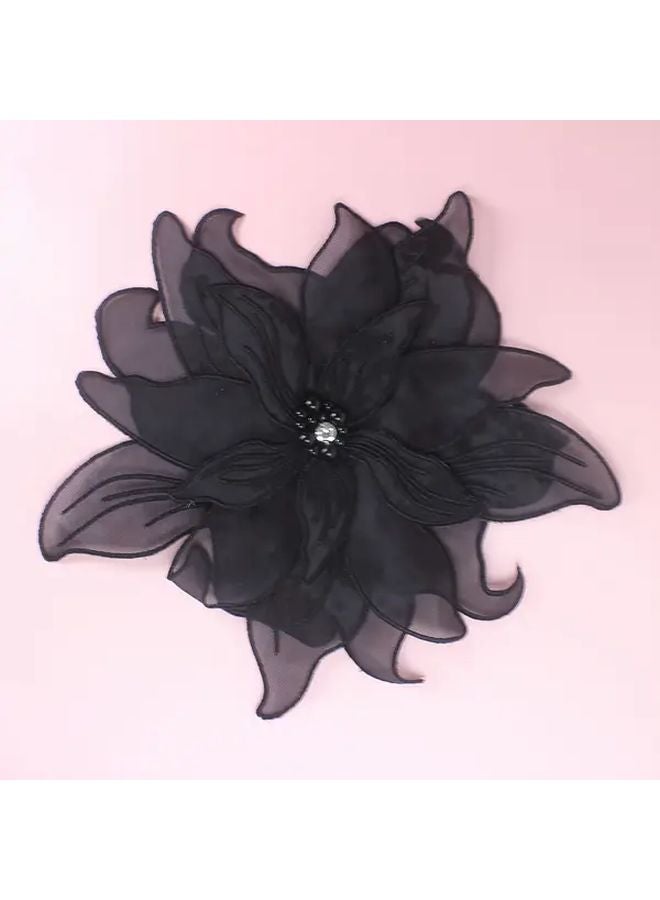 White 3D Layered Floral Embroidered Organza Sew On Patch With Bead Center - Image 2